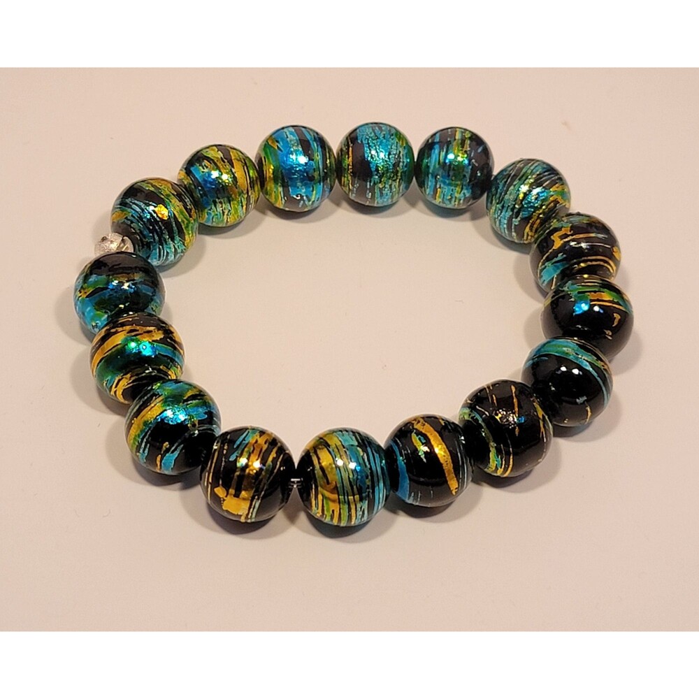 Handmade Black Blue‎ and Gold Beaded Bracelet | Unique Colorful Jewelry